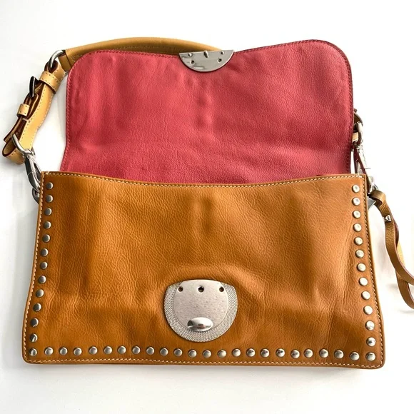 Prada Tan Leather Studded Shoulder Bag - Picture 8 of 13